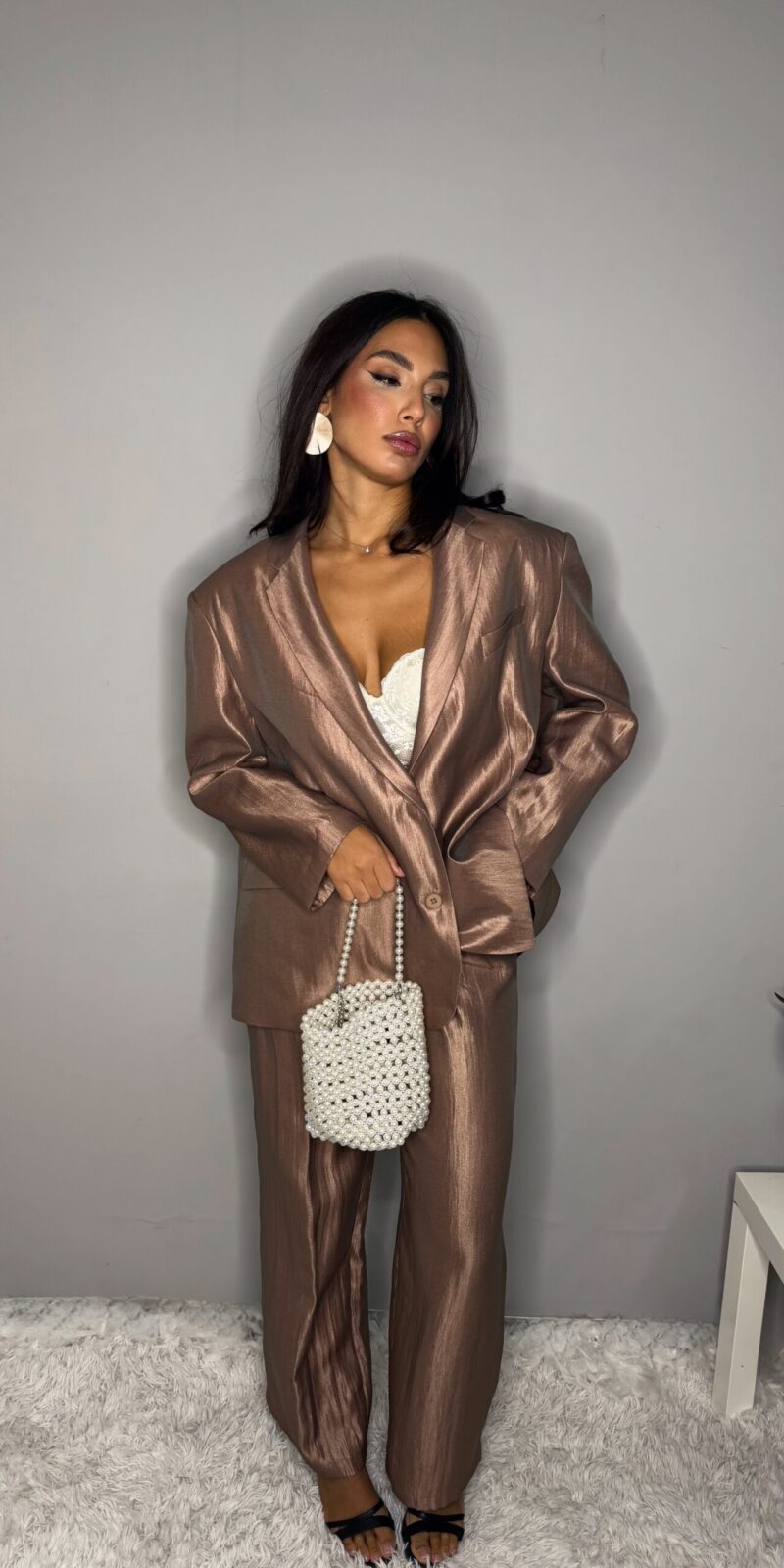 Tailleur Oversize Satinato Blazer E Pantalone Lumina