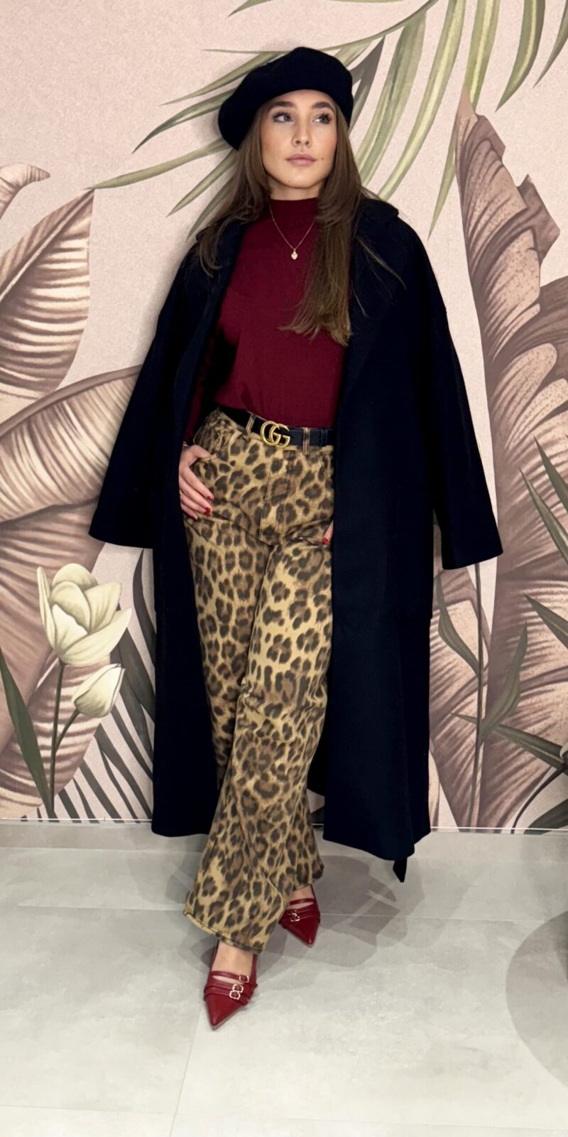 Pantaloni Baggy Animalier Denim Vita Alta By Lumina