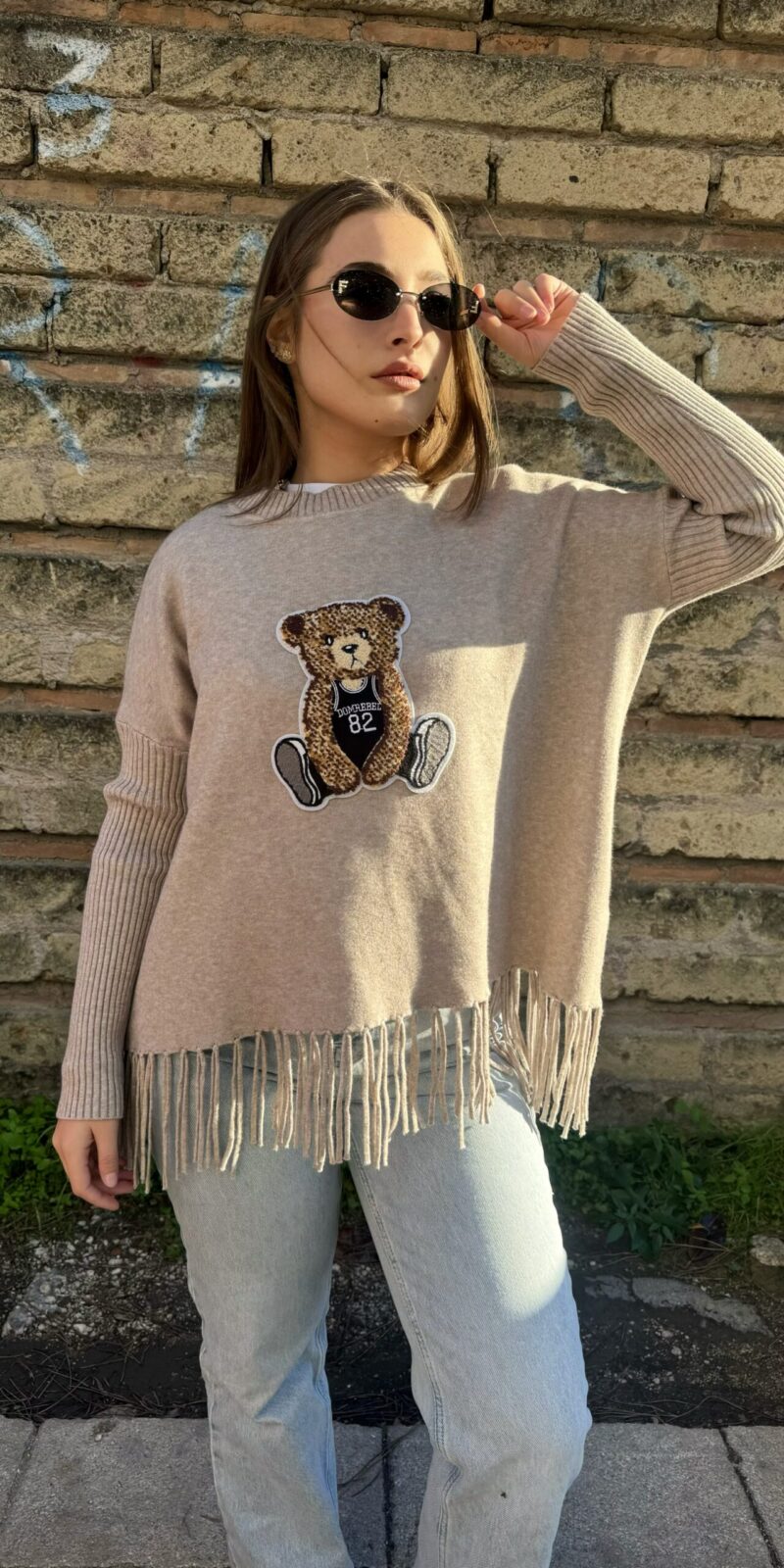 Pull Girocollo Teddy Con Frange
